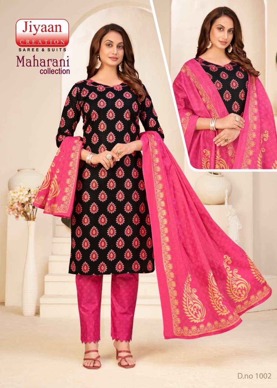 Maharani Collection By Jiyaan Creation 1001 To 1010 Series Beautiful Stylish Festive Suits Fancy Colorful Casual Wear & Ethnic Wear & Ready To Wear Cambric Print Dresses At Wholesale Price