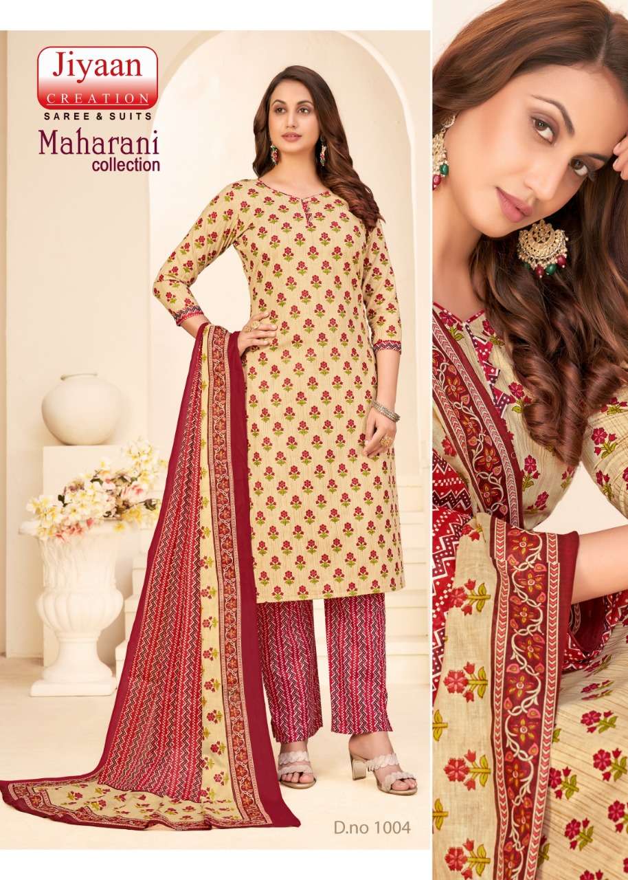 Maharani Collection By Jiyaan Creation 1001 To 1010 Series Beautiful Stylish Festive Suits Fancy Colorful Casual Wear & Ethnic Wear & Ready To Wear Cambric Print Dresses At Wholesale Price