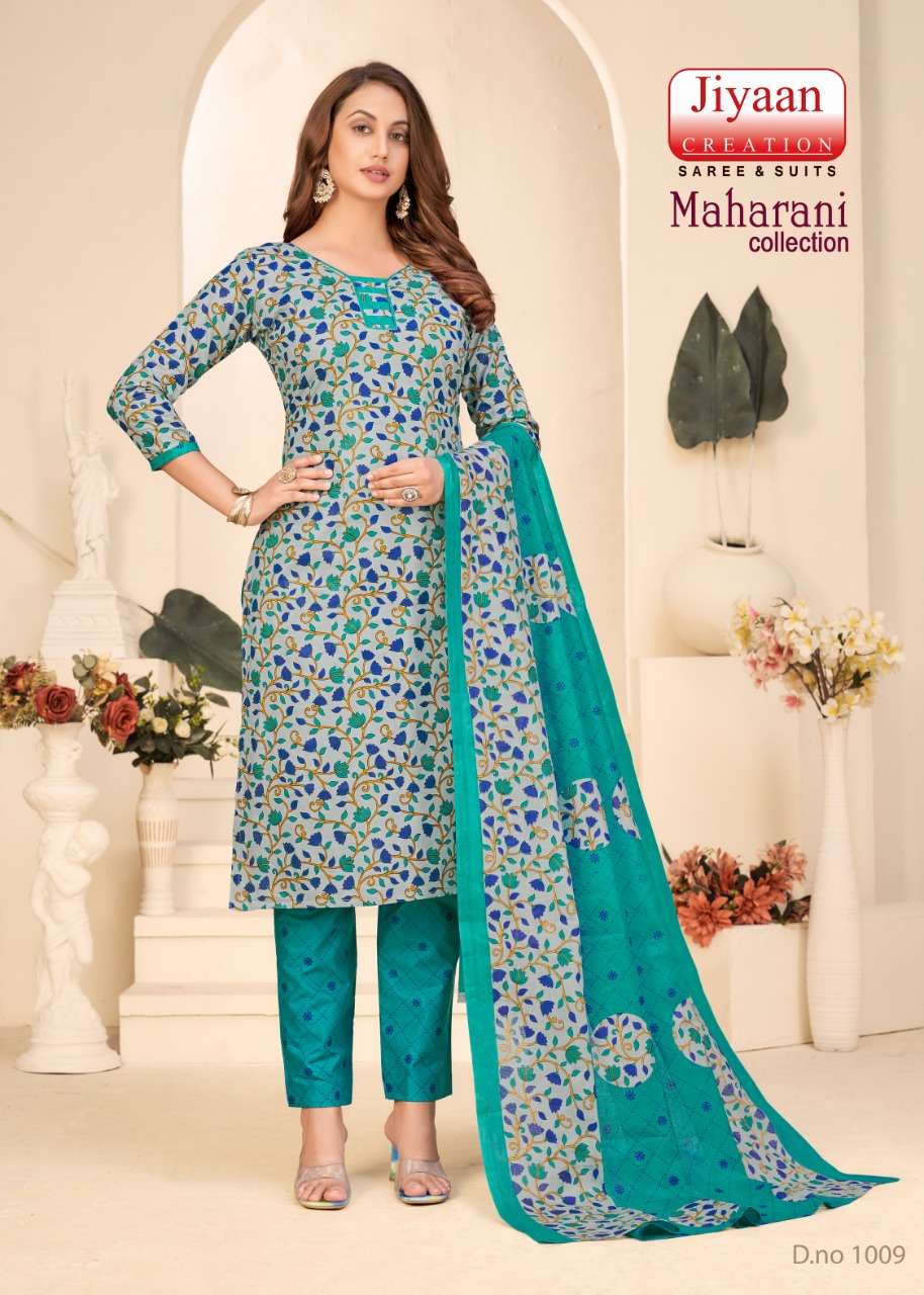 Maharani Collection By Jiyaan Creation 1001 To 1010 Series Beautiful Stylish Festive Suits Fancy Colorful Casual Wear & Ethnic Wear & Ready To Wear Cambric Print Dresses At Wholesale Price