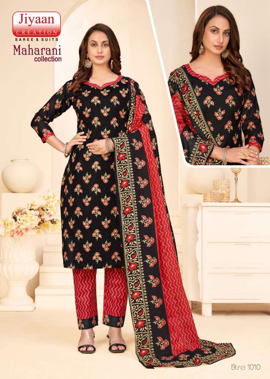 Maharani Collection By Jiyaan Creation 1001 To 1010 Series Beautiful Stylish Festive Suits Fancy Colorful Casual Wear & Ethnic Wear & Ready To Wear Cambric Print Dresses At Wholesale Price