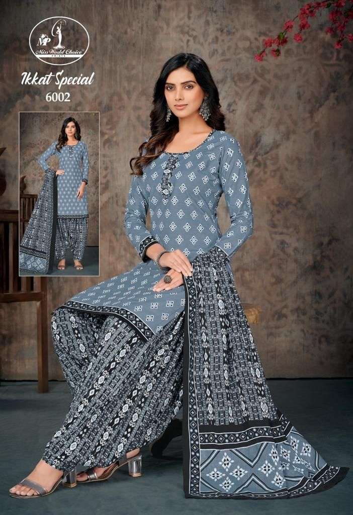 Ikkat Special Vol-6 By Miss World Choice 1001 To 1010 Series Beautiful Stylish Festive Suits Fancy Colorful Casual Wear & Ethnic Wear & Ready To Wear Heavy Cambric Cotton Dresses At Wholesale Price