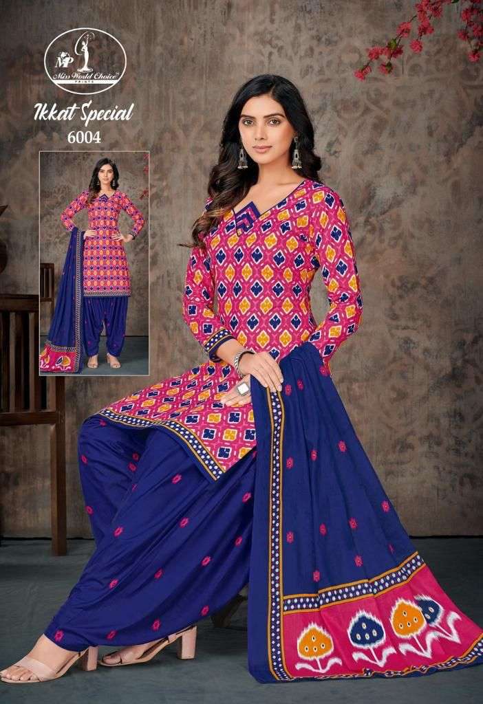 Ikkat Special Vol-6 By Miss World Choice 1001 To 1010 Series Beautiful Stylish Festive Suits Fancy Colorful Casual Wear & Ethnic Wear & Ready To Wear Heavy Cambric Cotton Dresses At Wholesale Price