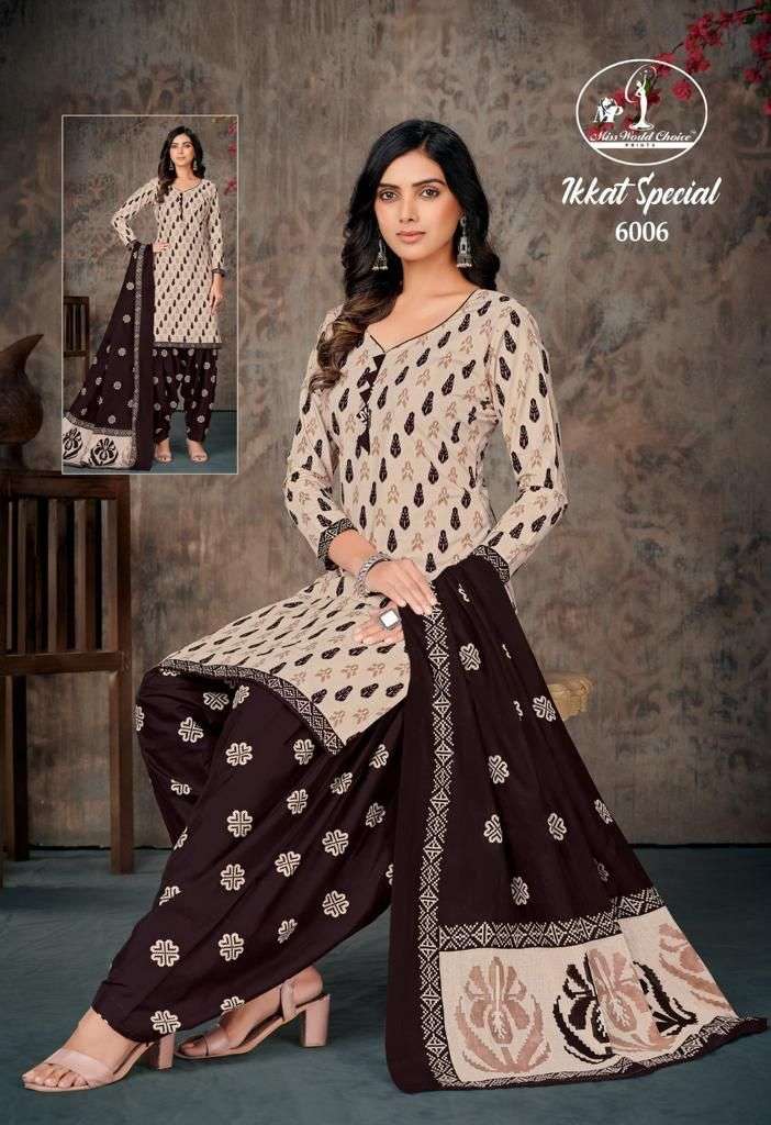 Ikkat Special Vol-6 By Miss World Choice 1001 To 1010 Series Beautiful Stylish Festive Suits Fancy Colorful Casual Wear & Ethnic Wear & Ready To Wear Heavy Cambric Cotton Dresses At Wholesale Price