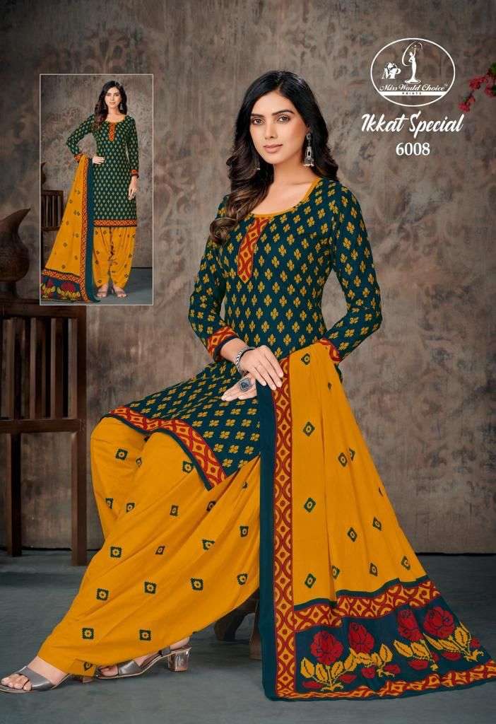 Ikkat Special Vol-6 By Miss World Choice 1001 To 1010 Series Beautiful Stylish Festive Suits Fancy Colorful Casual Wear & Ethnic Wear & Ready To Wear Heavy Cambric Cotton Dresses At Wholesale Price