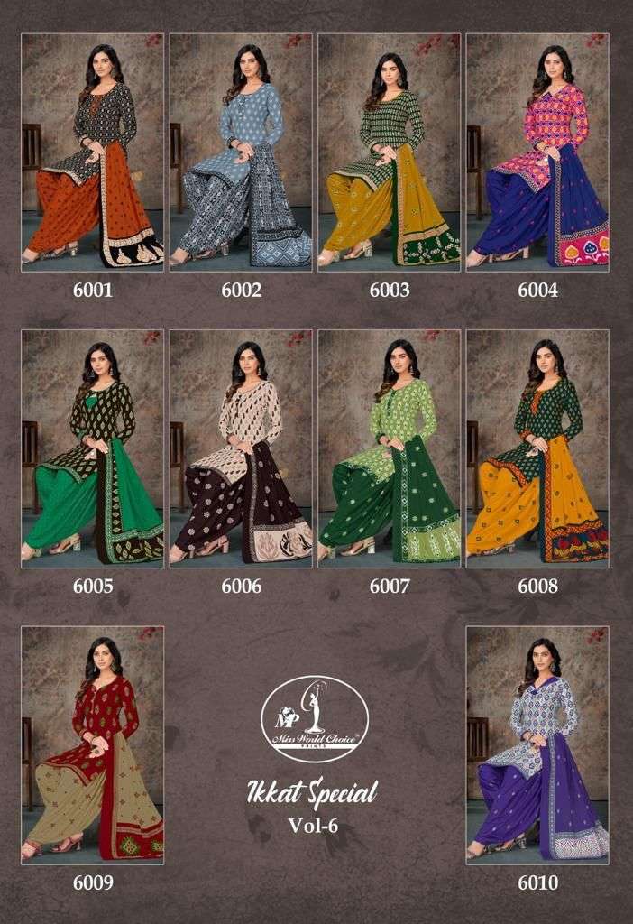 Ikkat Special Vol-6 By Miss World Choice 1001 To 1010 Series Beautiful Stylish Festive Suits Fancy Colorful Casual Wear & Ethnic Wear & Ready To Wear Heavy Cambric Cotton Dresses At Wholesale Price