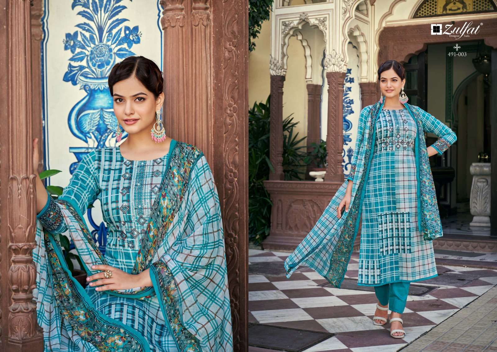Adaa By Zulfat 491-001 To 491-08 Series Beautiful Suits Colorful Stylish Fancy Casual Wear & Ethnic Wear Pure Jam Cotton Print Dresses At Wholesale Price