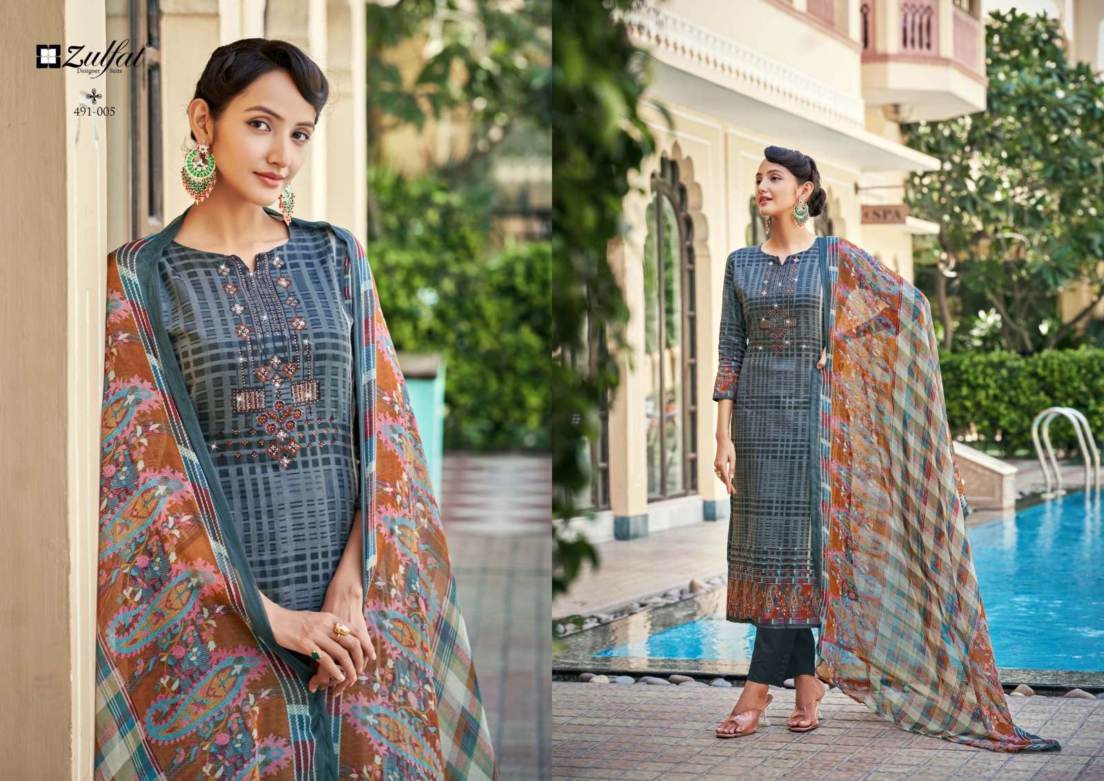 Adaa By Zulfat 491-001 To 491-08 Series Beautiful Suits Colorful Stylish Fancy Casual Wear & Ethnic Wear Pure Jam Cotton Print Dresses At Wholesale Price