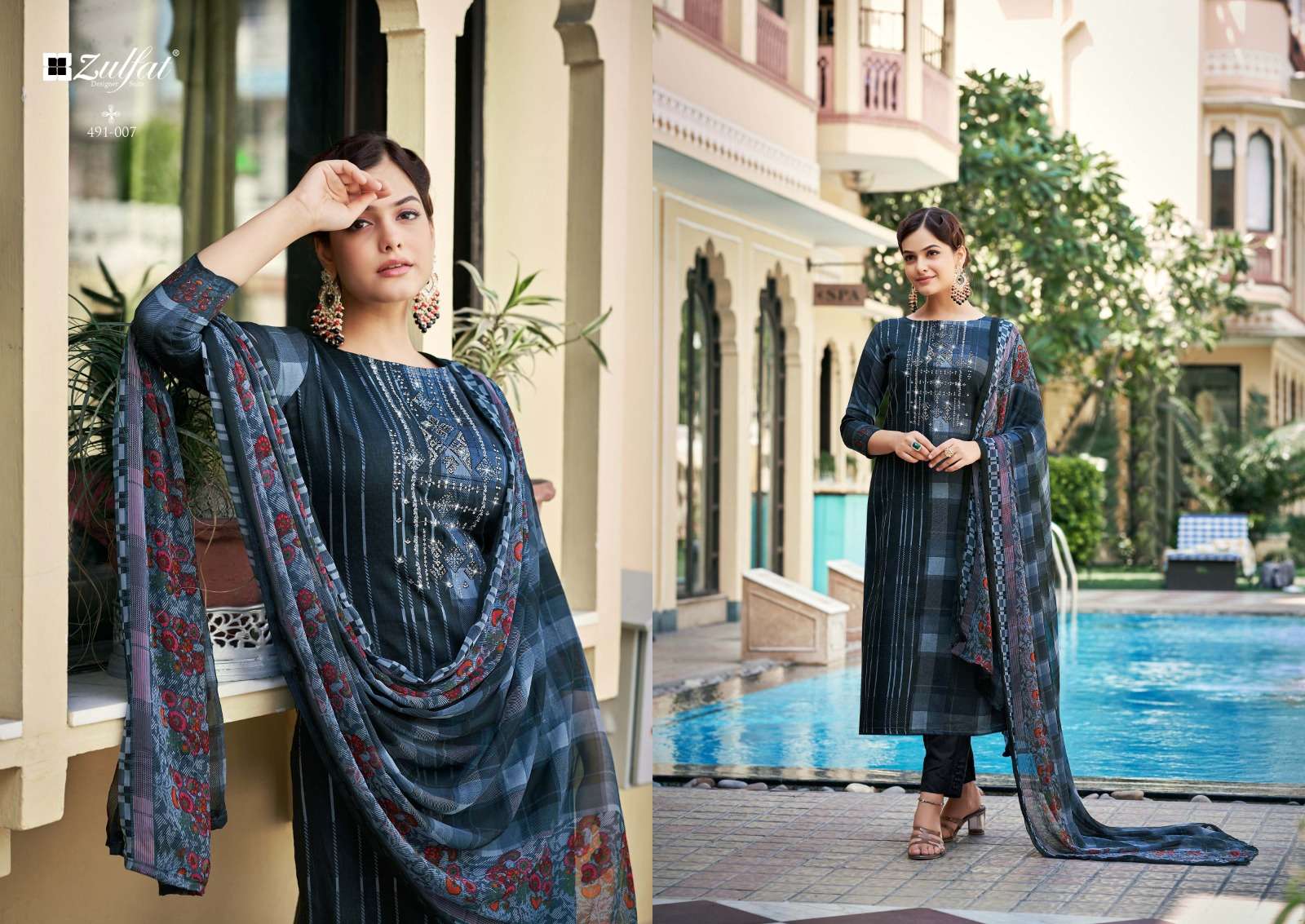 Adaa By Zulfat 491-001 To 491-08 Series Beautiful Suits Colorful Stylish Fancy Casual Wear & Ethnic Wear Pure Jam Cotton Print Dresses At Wholesale Price