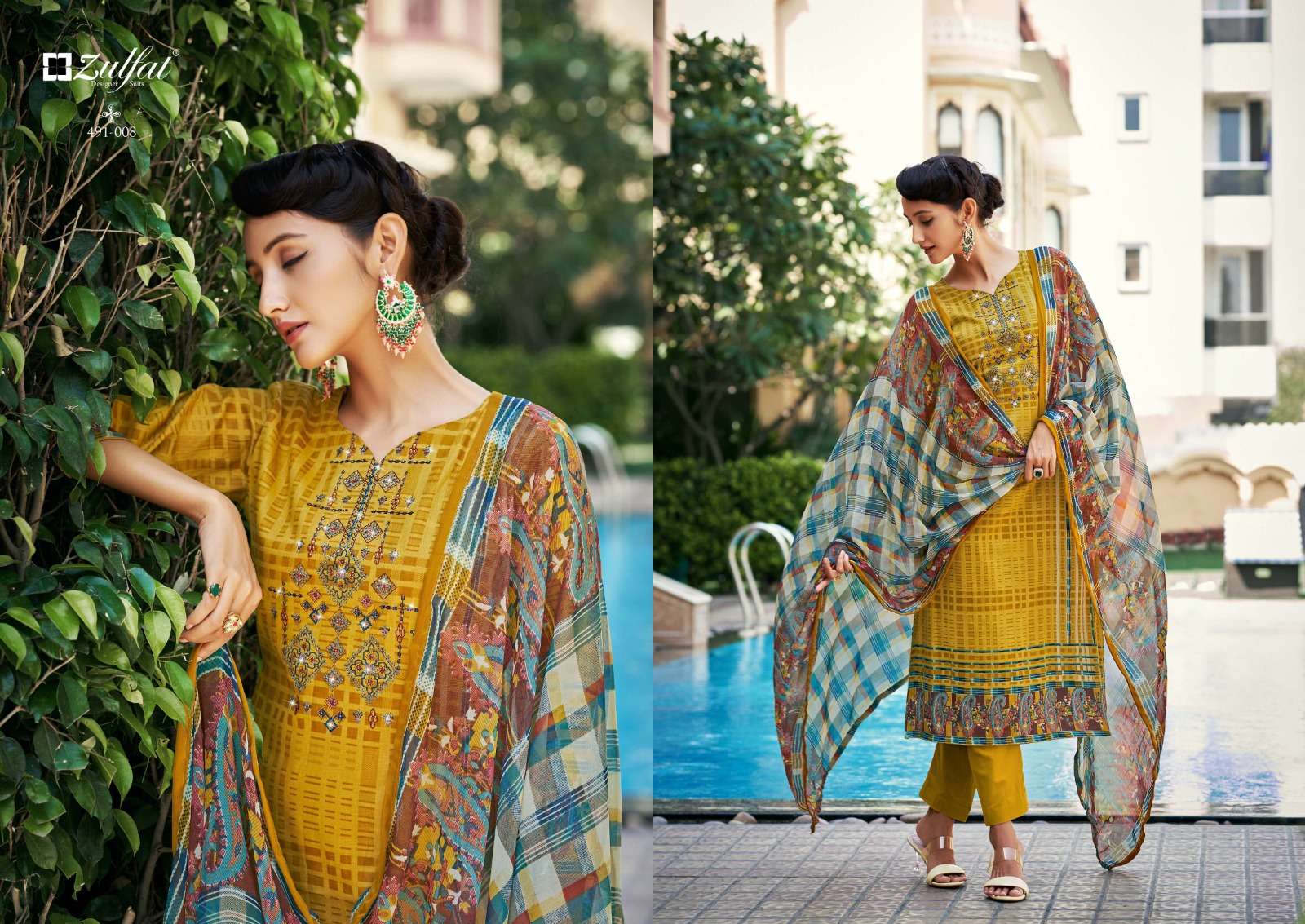 Adaa By Zulfat 491-001 To 491-08 Series Beautiful Suits Colorful Stylish Fancy Casual Wear & Ethnic Wear Pure Jam Cotton Print Dresses At Wholesale Price