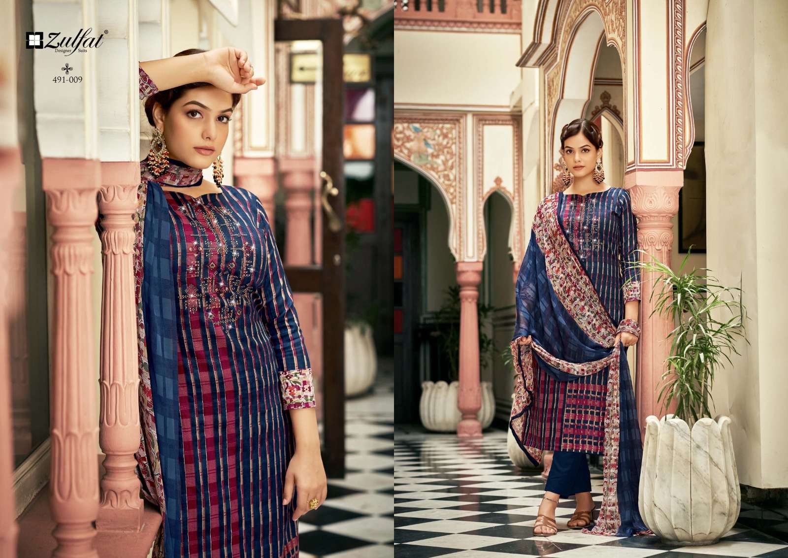 Adaa By Zulfat 491-001 To 491-08 Series Beautiful Suits Colorful Stylish Fancy Casual Wear & Ethnic Wear Pure Jam Cotton Print Dresses At Wholesale Price