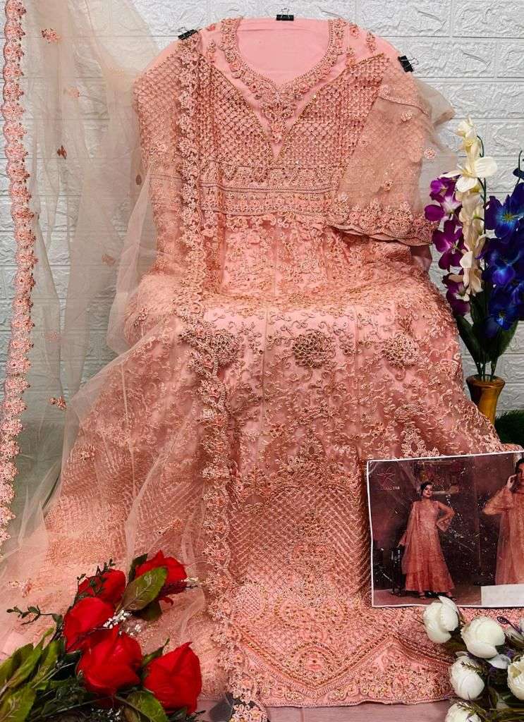 Mishaal 4001 Series By Mishaal Fab 4001 To 4004 Series Beautiful Pakistani Suits Stylish Colorful Fancy Casual Wear & Ethnic Wear Net Embroidered Dresses At Wholesale Price