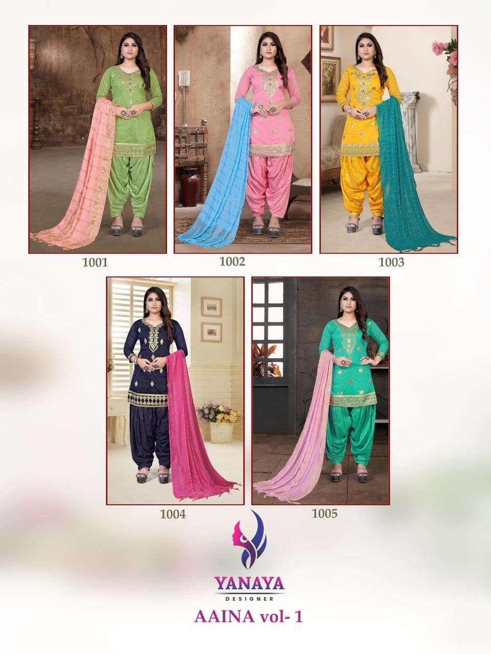 Aaina Vol-1 By Yanaya Designer 1001 To 1005 Series Festive Suits Collection Beautiful Stylish Fancy Colorful Party Wear & Occasional Wear Chanderi Embroidered Dresses At Wholesale Price