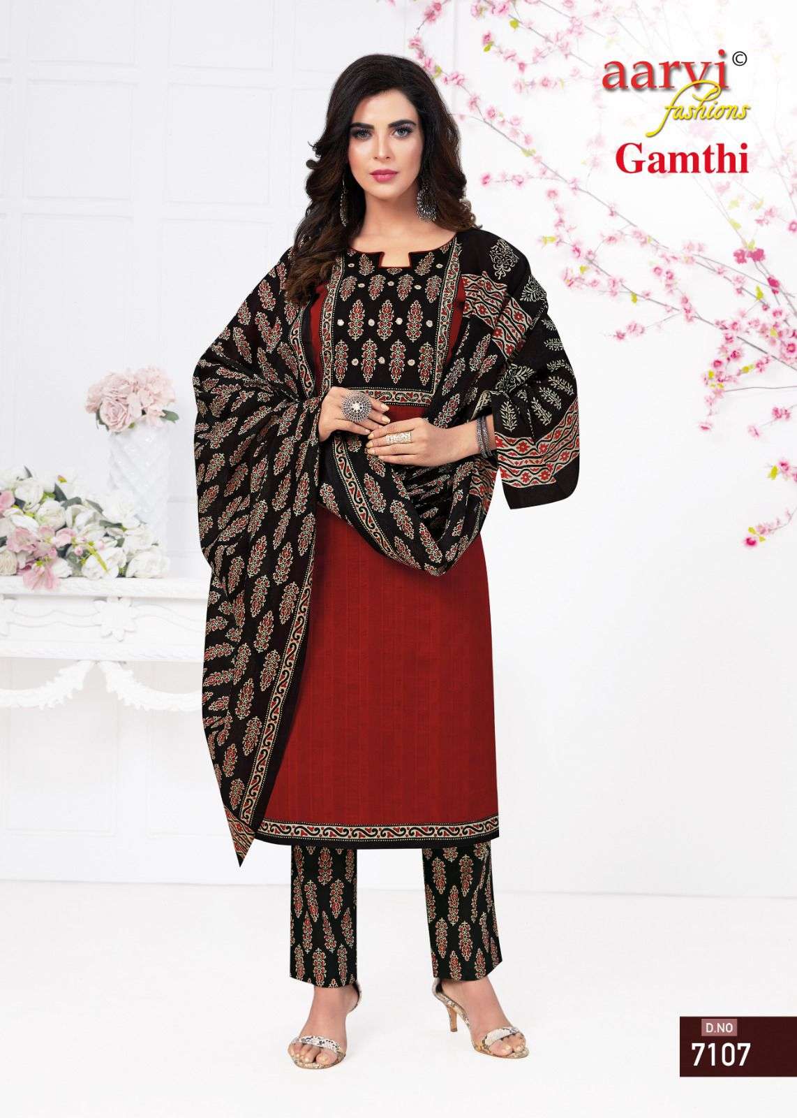Gamthi Vol-1 By Aarvi Fashion 7107 To 7114 Series Beautiful Stylish Suits Fancy Colorful Casual Wear & Ethnic Wear & Ready To Wear Pure Cotton Printed Dresses At Wholesale Price