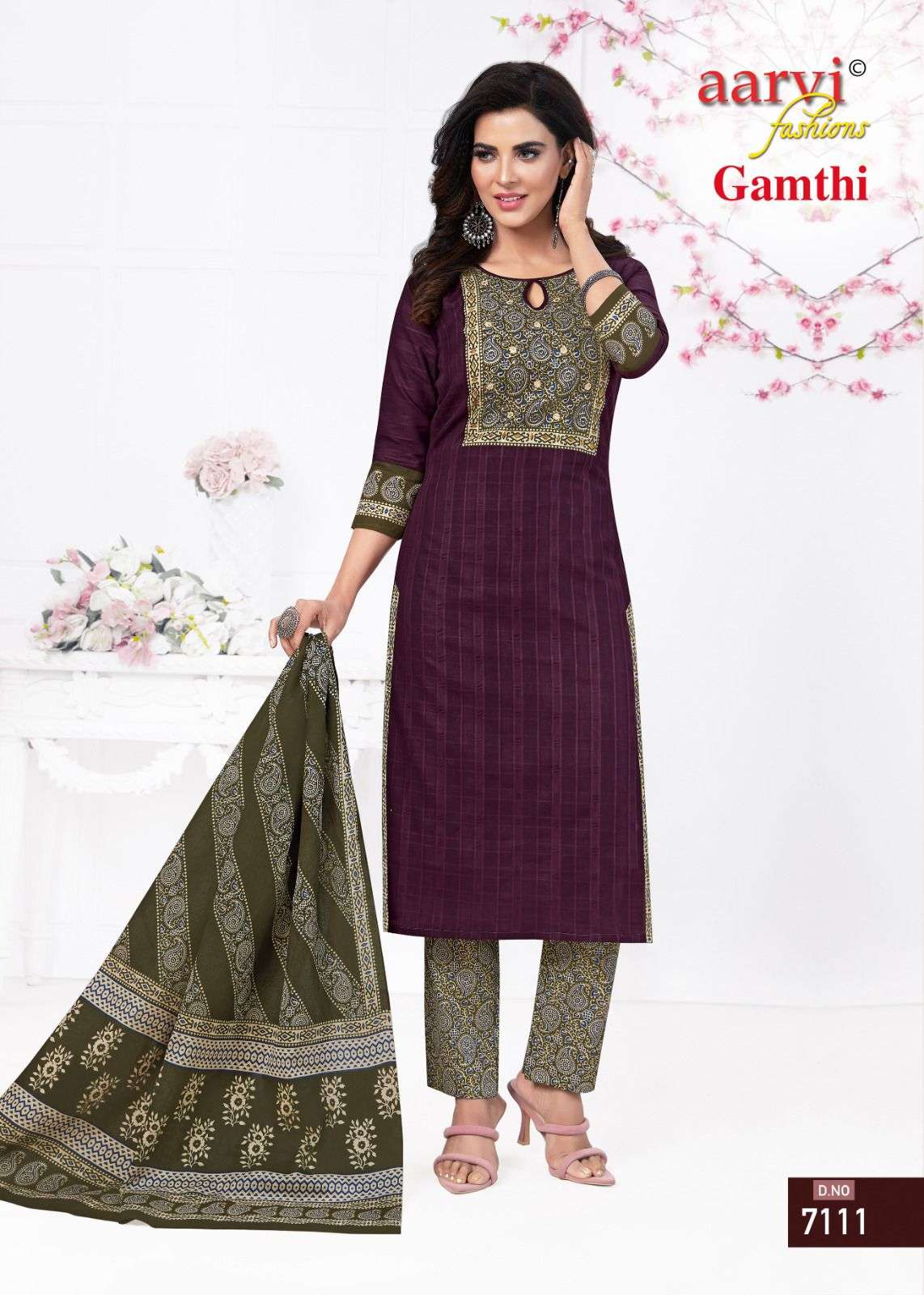 Gamthi Vol-1 By Aarvi Fashion 7107 To 7114 Series Beautiful Stylish Suits Fancy Colorful Casual Wear & Ethnic Wear & Ready To Wear Pure Cotton Printed Dresses At Wholesale Price
