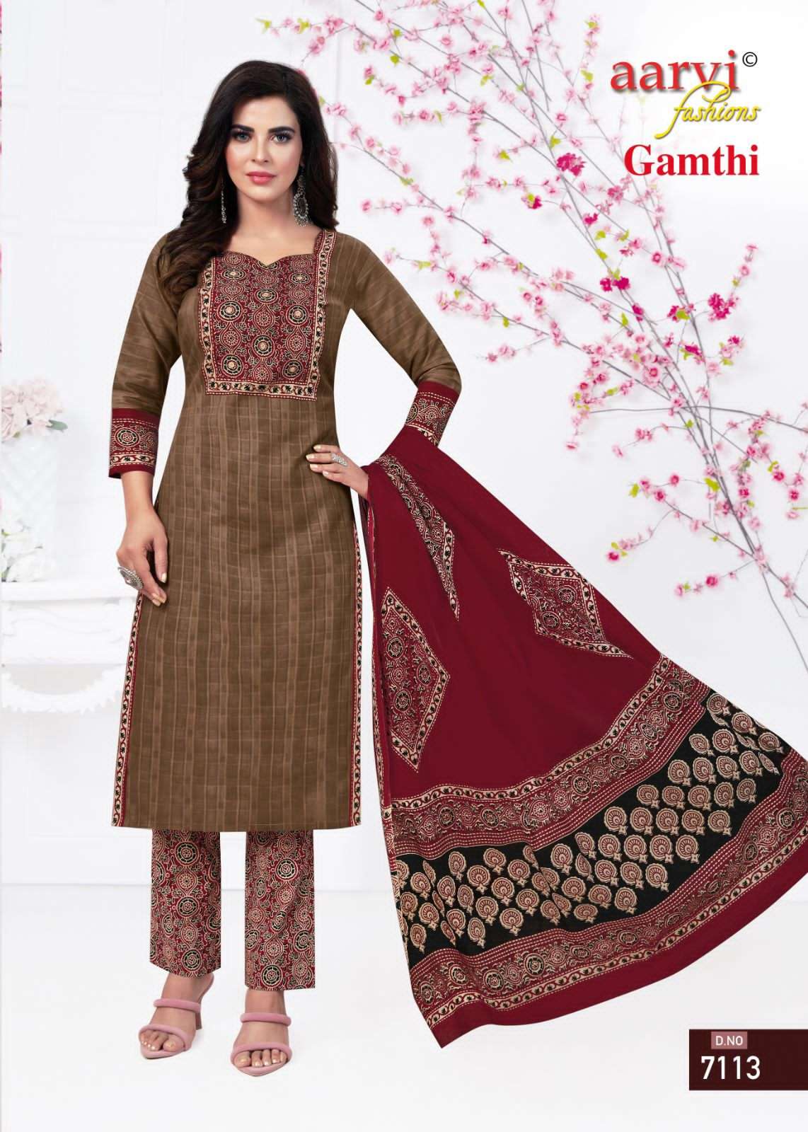 Gamthi Vol-1 By Aarvi Fashion 7107 To 7114 Series Beautiful Stylish Suits Fancy Colorful Casual Wear & Ethnic Wear & Ready To Wear Pure Cotton Printed Dresses At Wholesale Price