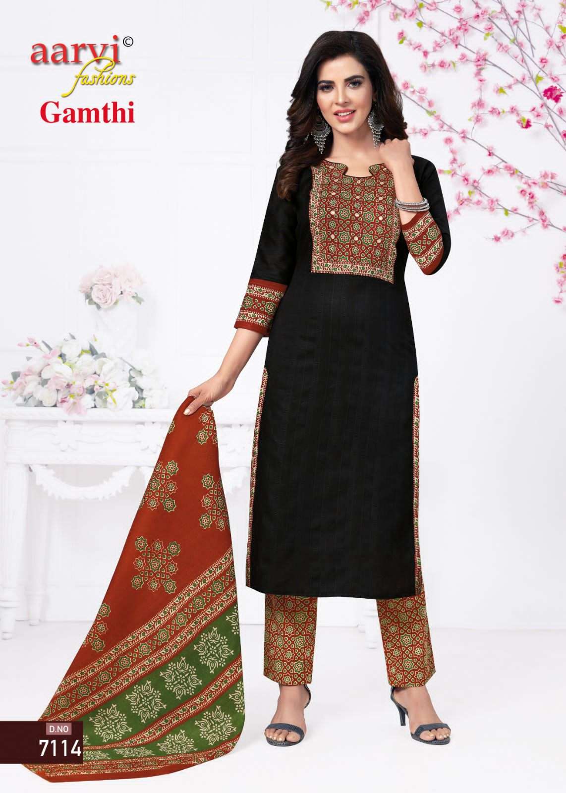 Gamthi Vol-1 By Aarvi Fashion 7107 To 7114 Series Beautiful Stylish Suits Fancy Colorful Casual Wear & Ethnic Wear & Ready To Wear Pure Cotton Printed Dresses At Wholesale Price