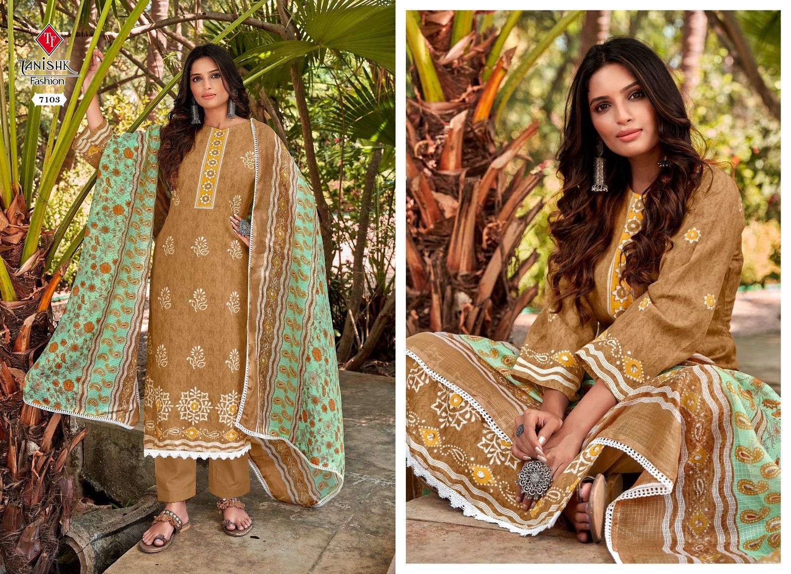 Sanah The Beauty By Tanishk Fashion 7101 To 7108 Series Beautiful Stylish Festive Suits Fancy Colorful Casual Wear & Ethnic Wear & Ready To Wear Pure Cotton Print Dresses At Wholesale Price