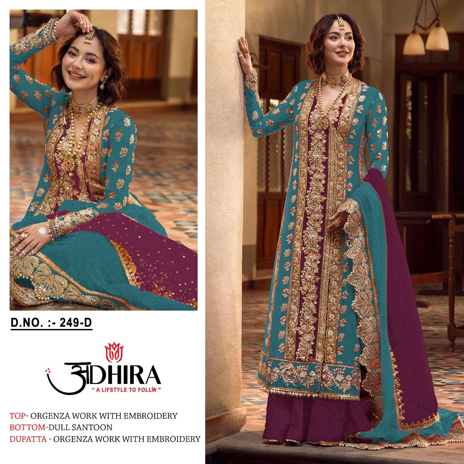 Adhira 249 Colours By Adhira 249-A To 249-D Series Designer Pakistani Suits Beautiful Stylish Fancy Colorful Party Wear & Occasional Wear Organza Dresses At Wholesale Price