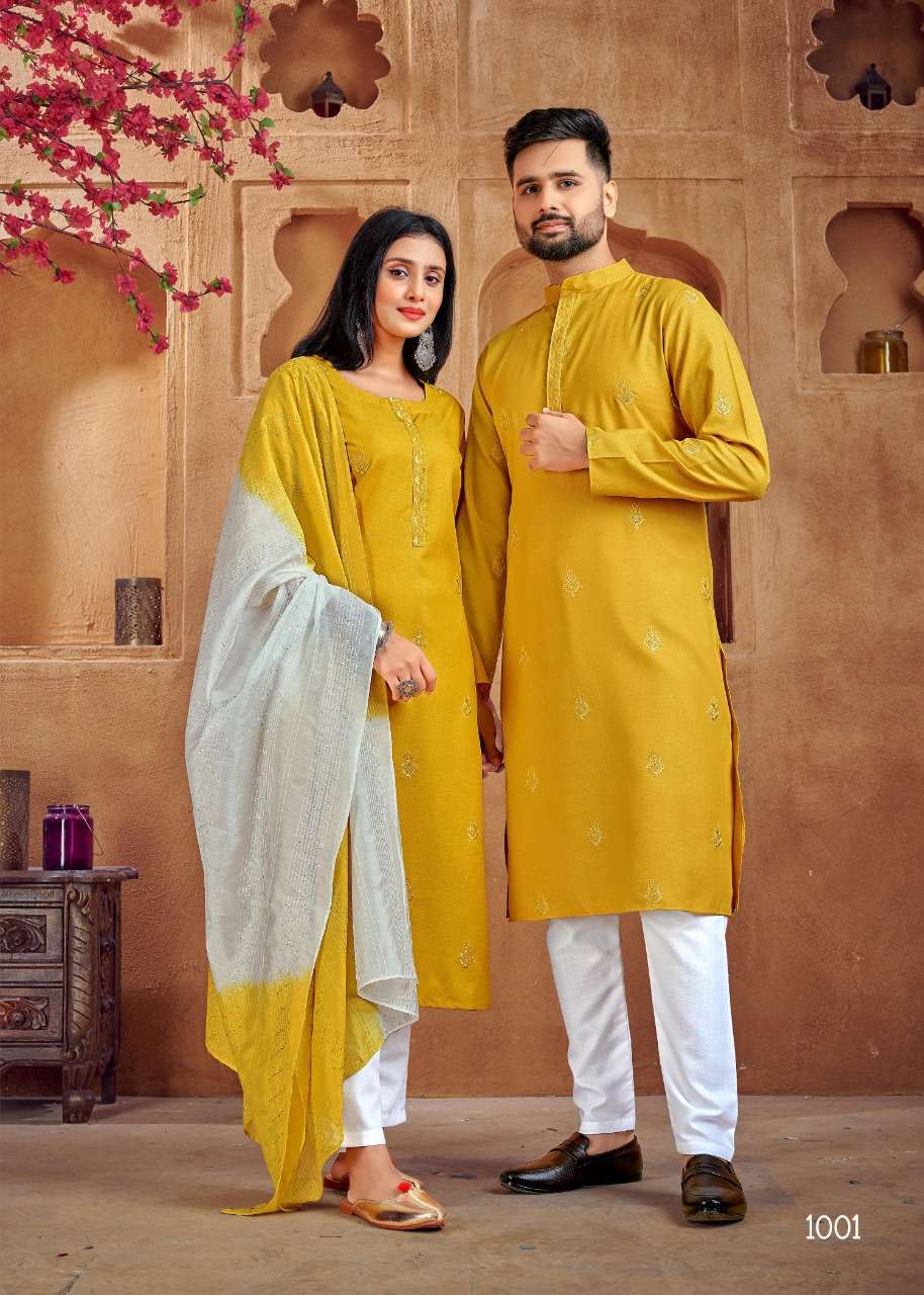Couple Goal Vol-2 By Fashid Wholesale 1001 To 1007 Series Beautiful Colorful Stylish Fancy Casual Wear & Ethnic Wear & Ready To Wear Pure Cotton Dresses And Kurtas At Wholesale Price