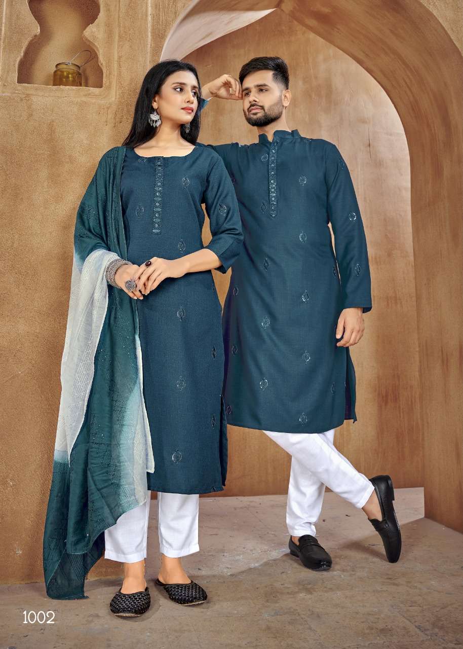 Couple Goal Vol-2 By Fashid Wholesale 1001 To 1007 Series Beautiful Colorful Stylish Fancy Casual Wear & Ethnic Wear & Ready To Wear Pure Cotton Dresses And Kurtas At Wholesale Price
