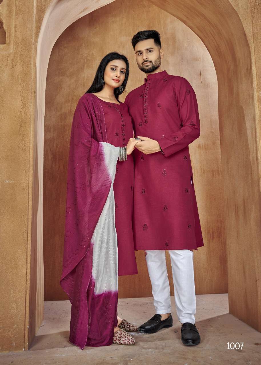 Couple Goal Vol-2 By Fashid Wholesale 1001 To 1007 Series Beautiful Colorful Stylish Fancy Casual Wear & Ethnic Wear & Ready To Wear Pure Cotton Dresses And Kurtas At Wholesale Price