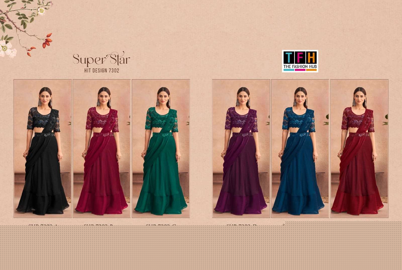 Super Star 7302 Colours By Tfh 7302-A To 7302-F Series Indian Traditional Wear Collection Beautiful Stylish Fancy Colorful Party Wear & Occasional Wear Fancy Sarees At Wholesale Price