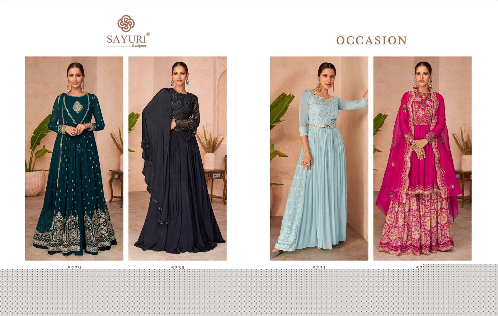 Occasion By Sayuri 5229 To 5232 Series Beautiful Festive Suits Stylish Fancy Colorful Party Wear & Occasional Wear Georgette/Silk/Chinnon Embroidered Dresses At Wholesale Price