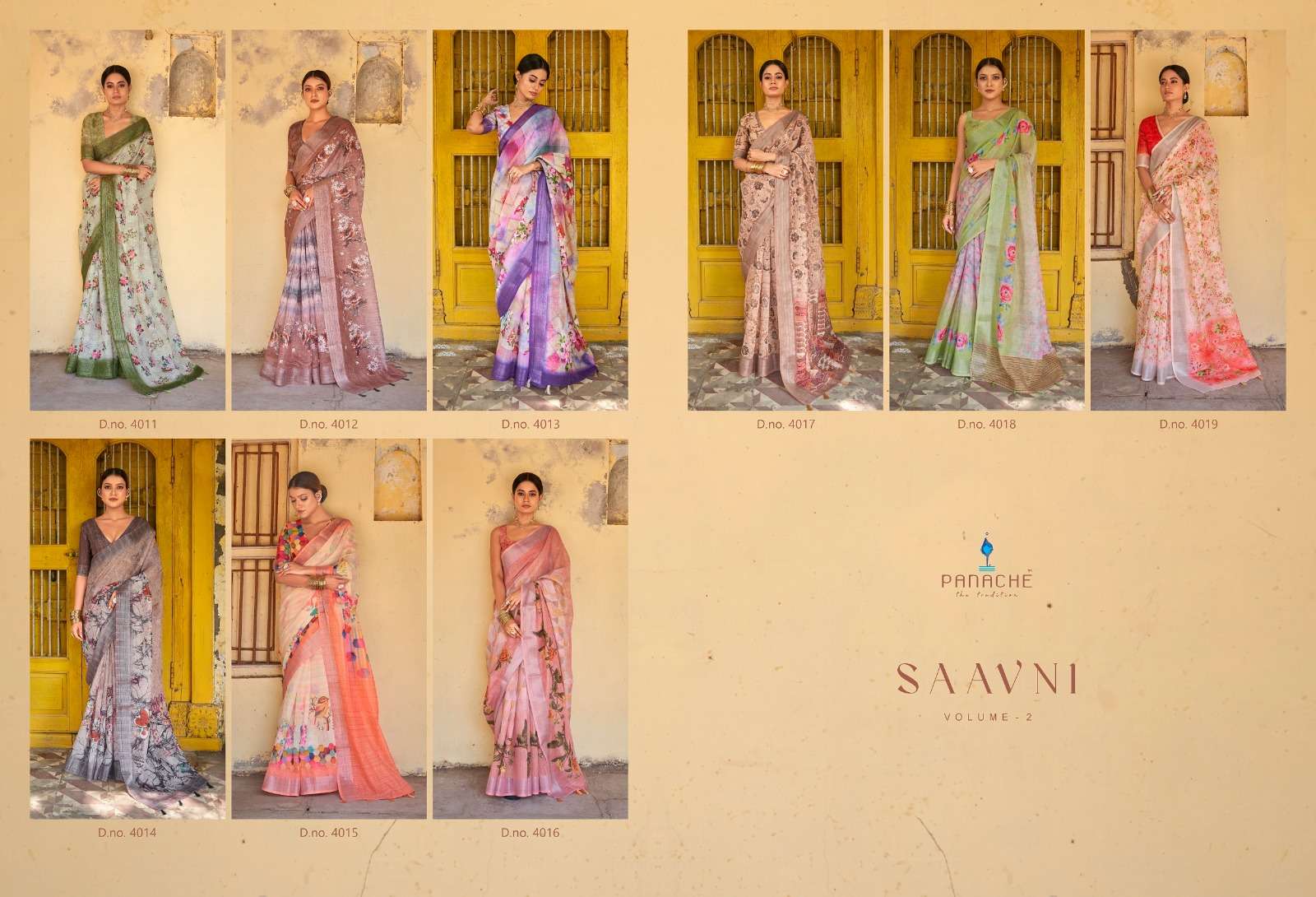 Saanvi Vol-2 By Panache 4011 To 4019 Series Indian Traditional Wear Collection Beautiful Stylish Fancy Colorful Party Wear & Occasional Wear Linen Digital Print Sarees At Wholesale Price