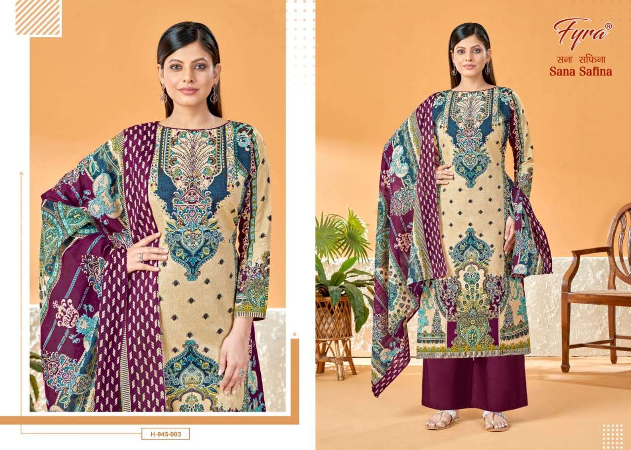 Sana Safina By Fyra 945-001 To 945-010 Series Beautiful Pakistani Suits Colorful Stylish Fancy Casual Wear & Ethnic Wear Soft Cotton Print Dresses At Wholesale Price