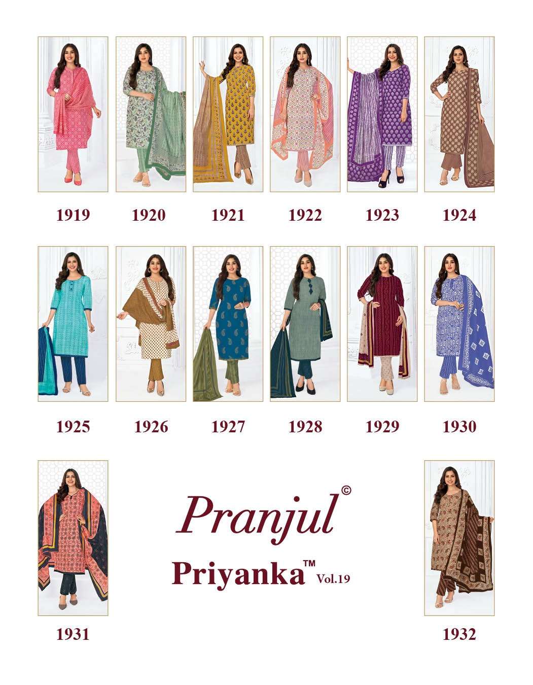 Priyanka Vol-19 By Pranjul 1901 To 1932 Series Beautiful Stylish Festive Suits Fancy Colorful Casual Wear & Ethnic Wear & Ready To Wear Pure Cotton Print Dresses At Wholesale Price