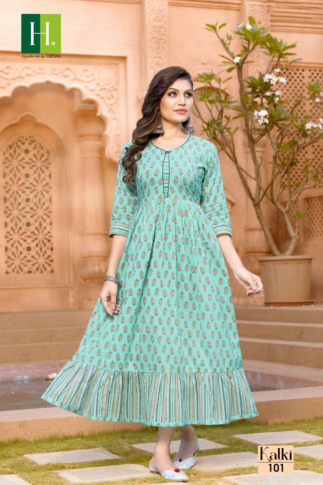 Kalki By Hirwa 101 To 108 Series Beautiful Stylish Fancy Colorful Casual Wear & Ethnic Wear Pure Cambric Cotton Gowns At Wholesale Price