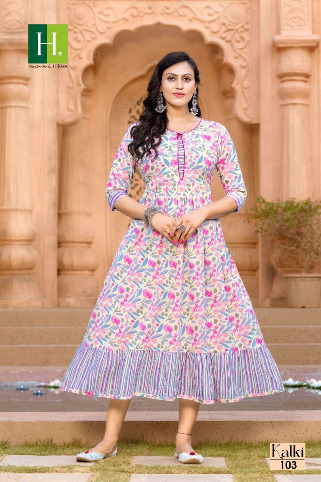 Kalki By Hirwa 101 To 108 Series Beautiful Stylish Fancy Colorful Casual Wear & Ethnic Wear Pure Cambric Cotton Gowns At Wholesale Price