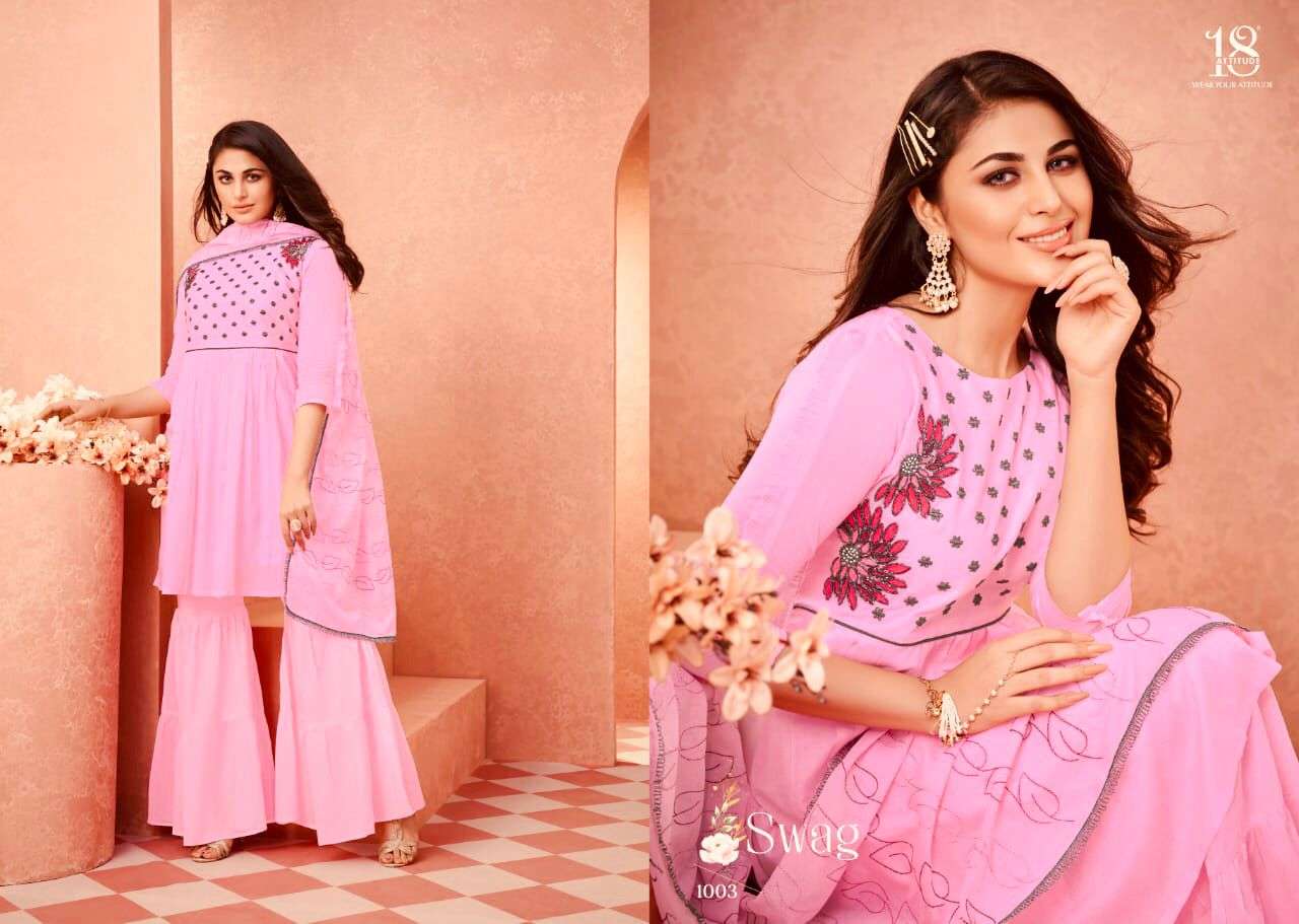 Swag By 18 Attitude 1001 To 1007 Series Designer Festive Suits Beautiful Fancy Colorful Stylish Party Wear & Occasional Wear Mal Cotton Print Dresses At Wholesale Price