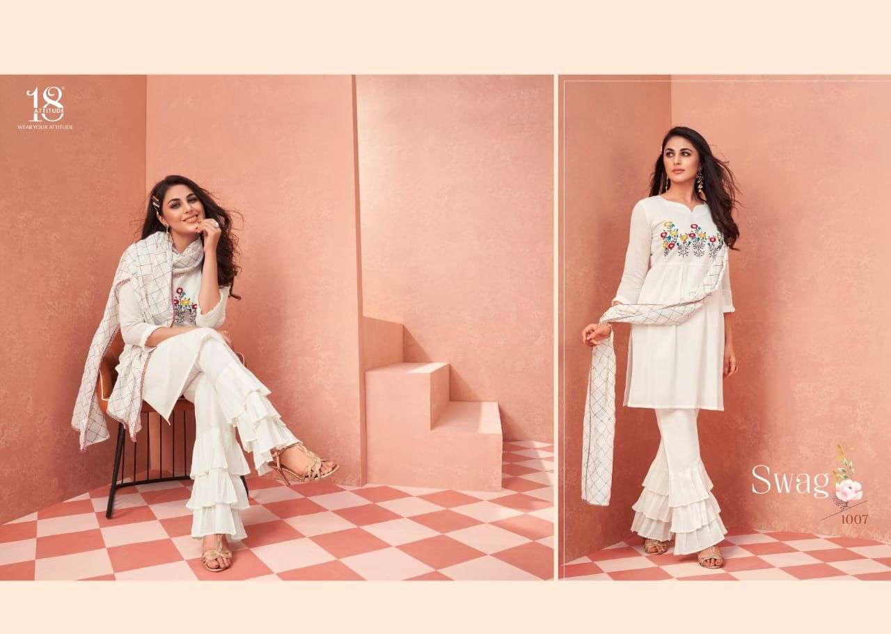 Swag By 18 Attitude 1001 To 1007 Series Designer Festive Suits Beautiful Fancy Colorful Stylish Party Wear & Occasional Wear Mal Cotton Print Dresses At Wholesale Price