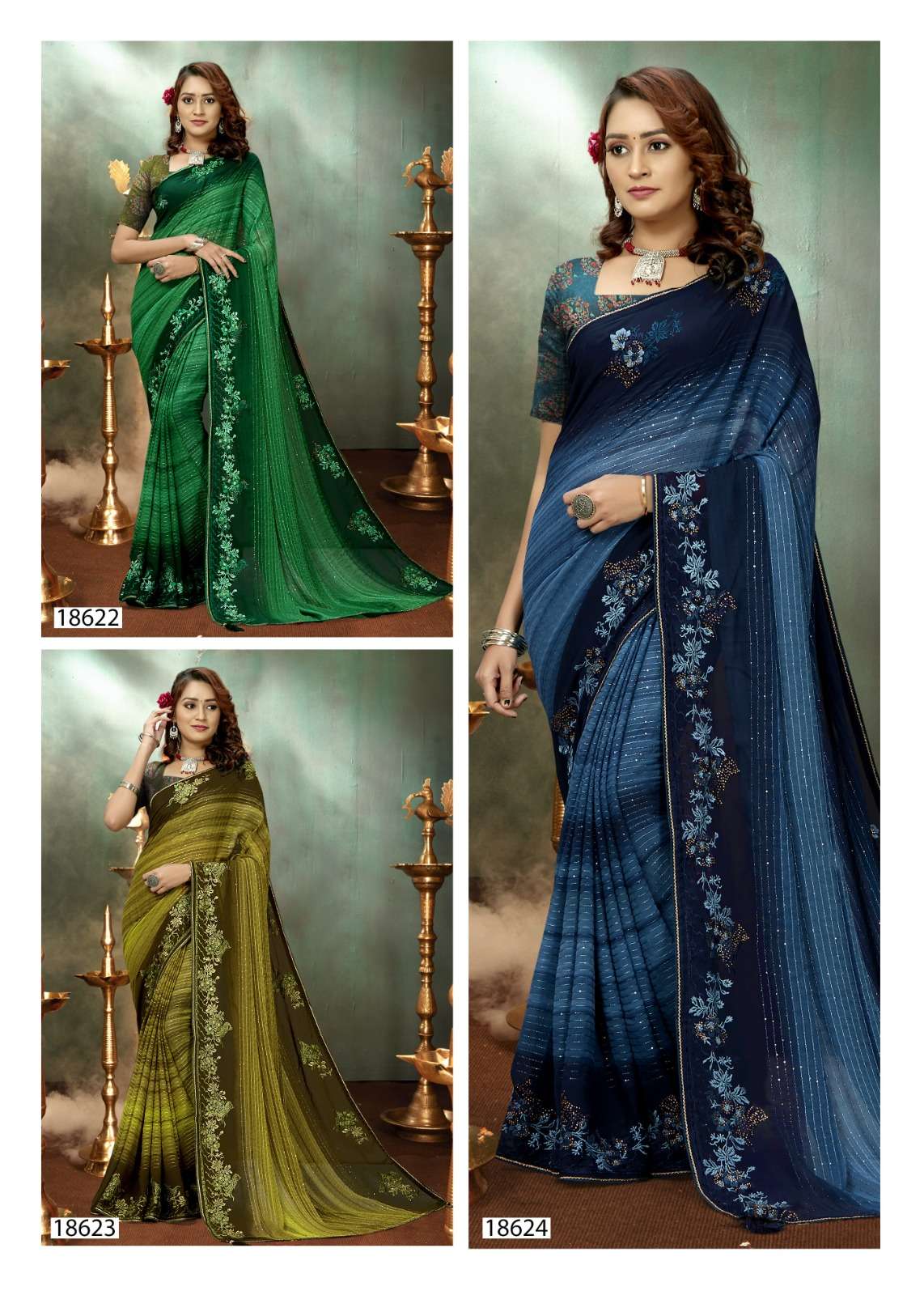 5096 By V Plus 18621 To 18624 Series Indian Traditional Wear Collection Beautiful Stylish Fancy Colorful Party Wear & Occasional Wear Georgette Embroidered Sarees At Wholesale Price