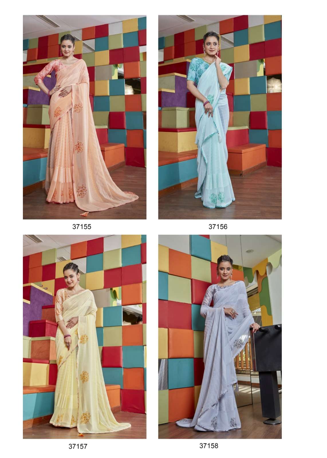 Rudrapriya By Vallabhi Prints 37155 To 37162 Series Indian Traditional Wear Collection Beautiful Stylish Fancy Colorful Party Wear & Occasional Wear Georgette Foil Sarees At Wholesale Price