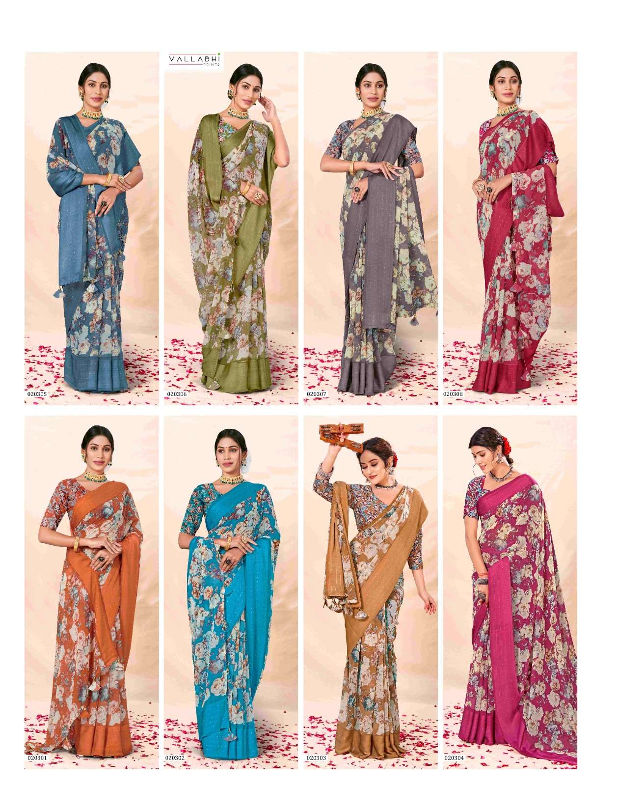 Gitali By Vallabhi Prints 020301 To 020308 Series Indian Traditional Wear Collection Beautiful Stylish Fancy Colorful Party Wear & Occasional Wear Georgette Print Sarees At Wholesale Price