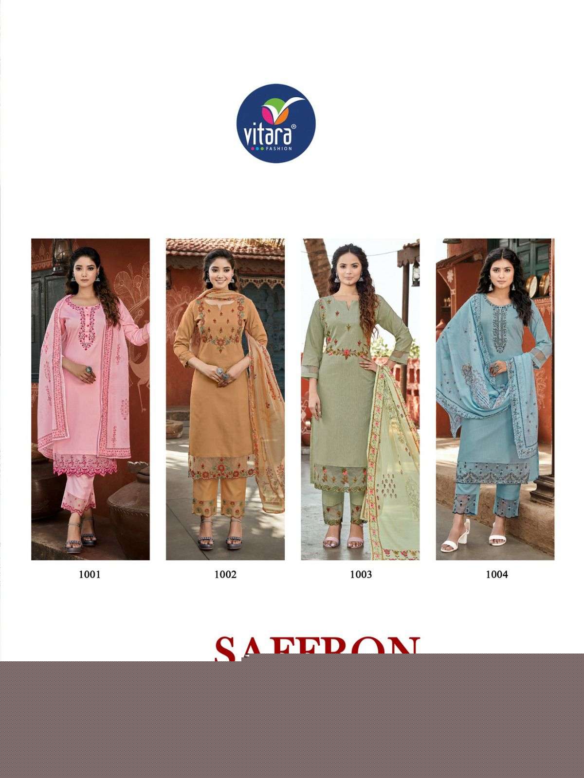 Saffron By Vitara 1001 To 1004 Series Beautiful Suits Colorful Stylish Fancy Casual Wear & Ethnic Wear Tesla Embroidered Dresses At Wholesale Price
