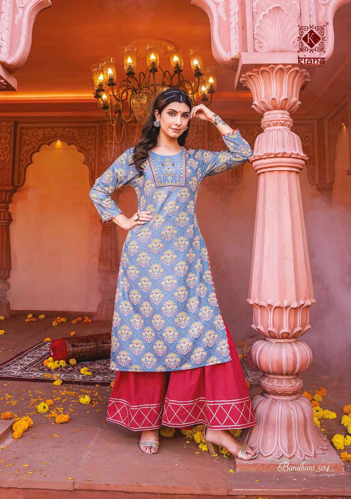Bandhani Vol-5 By Kiana 501 To 507 Series Designer Stylish Fancy Colorful Beautiful Party Wear & Ethnic Wear Collection Heavy Rayon Kurtis With Bottom At Wholesale Price