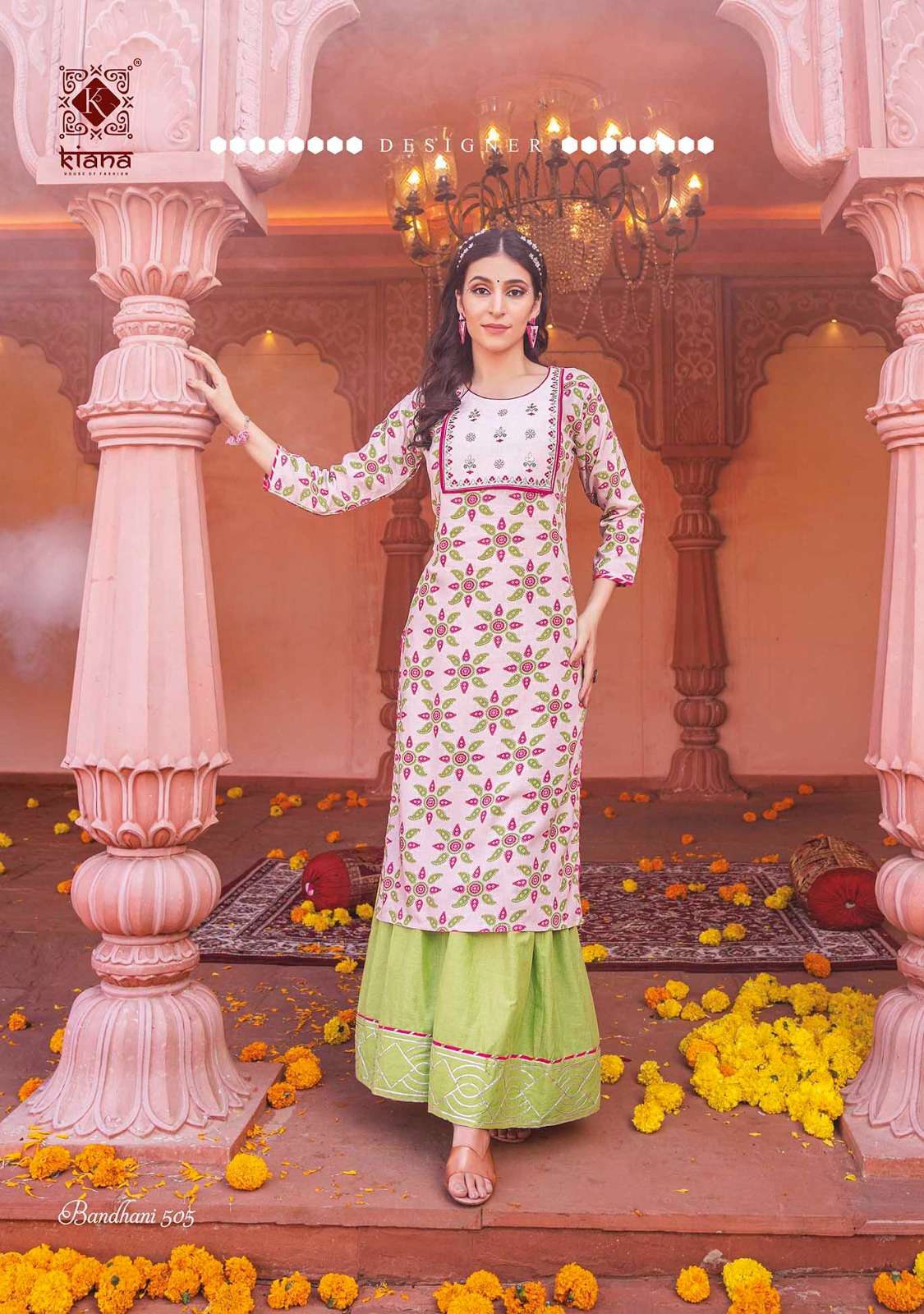 Bandhani Vol-5 By Kiana 501 To 507 Series Designer Stylish Fancy Colorful Beautiful Party Wear & Ethnic Wear Collection Heavy Rayon Kurtis With Bottom At Wholesale Price