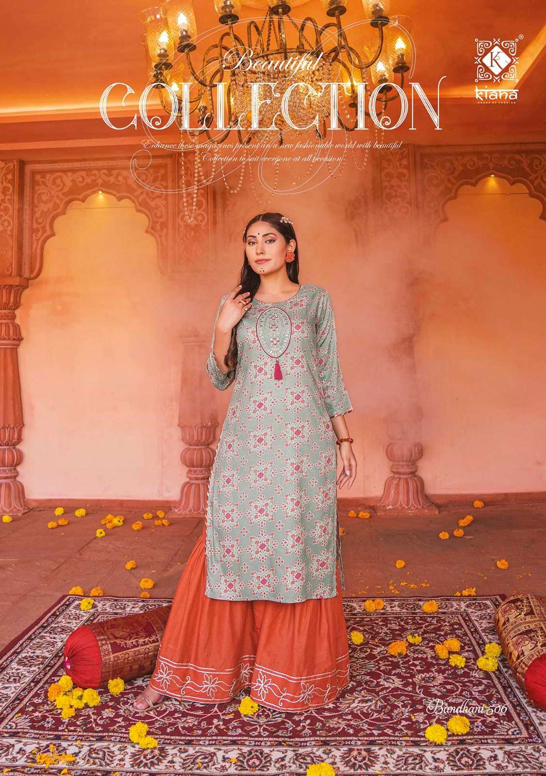 Bandhani Vol-5 By Kiana 501 To 507 Series Designer Stylish Fancy Colorful Beautiful Party Wear & Ethnic Wear Collection Heavy Rayon Kurtis With Bottom At Wholesale Price