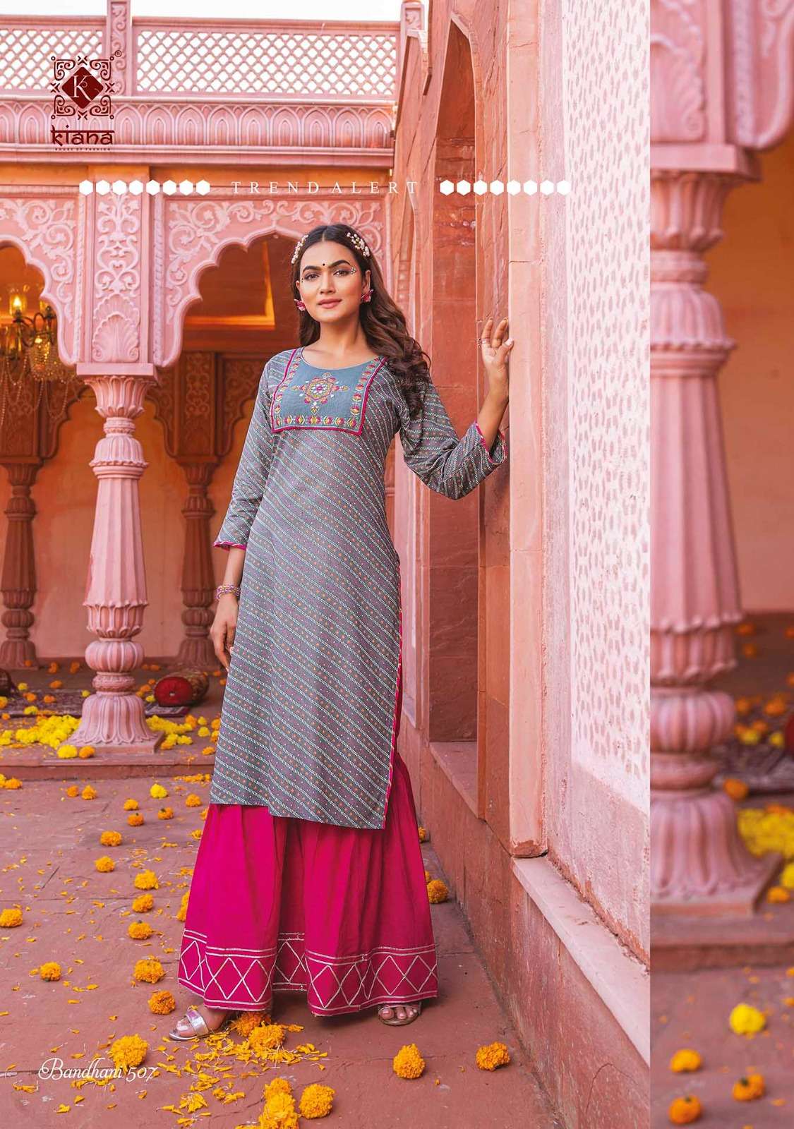 Bandhani Vol-5 By Kiana 501 To 507 Series Designer Stylish Fancy Colorful Beautiful Party Wear & Ethnic Wear Collection Heavy Rayon Kurtis With Bottom At Wholesale Price