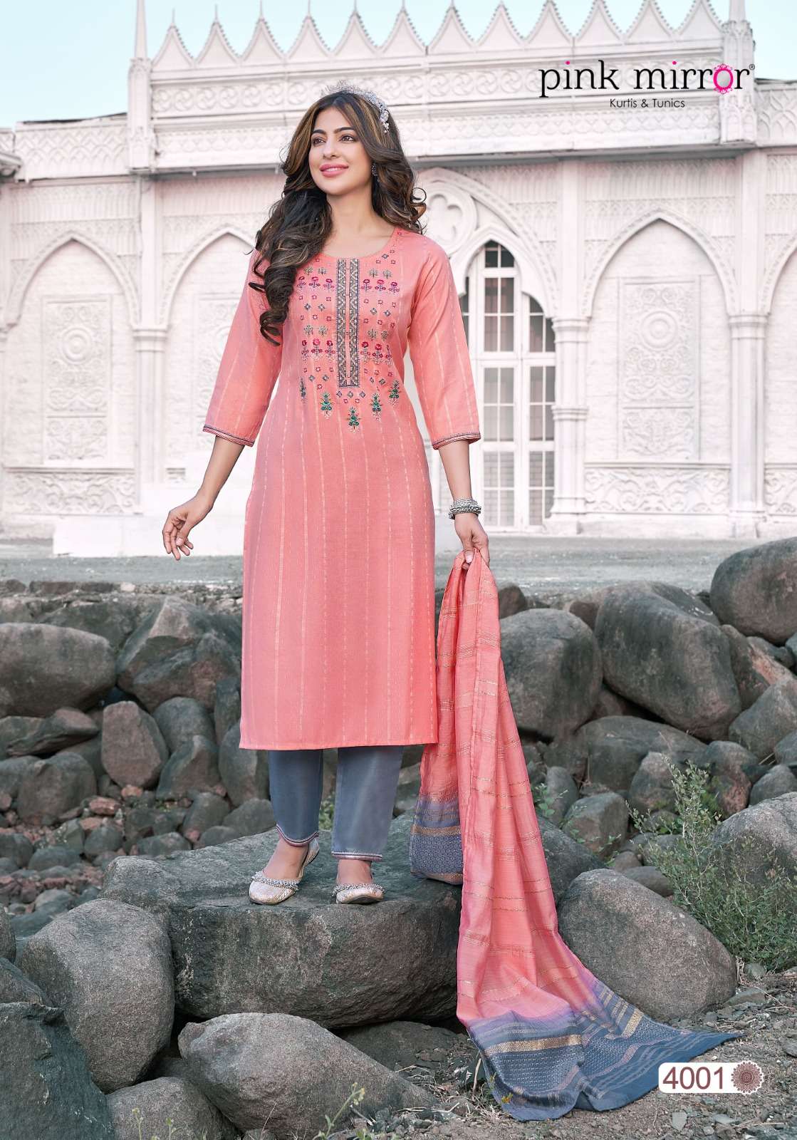 Moment By Pink Mirror 4001 To 4006 Series Designer Sharara Suits Collection Beautiful Stylish Fancy Colorful Party Wear & Occasional Wear Viscose Embroidered Dresses At Wholesale Price