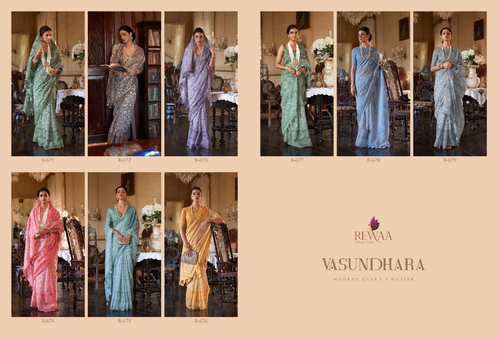 Vasundhara By Rewaa 671 To 679 Series Indian Traditional Wear Collection Beautiful Stylish Fancy Colorful Party Wear & Occasional Wear Cotton Sarees At Wholesale Price