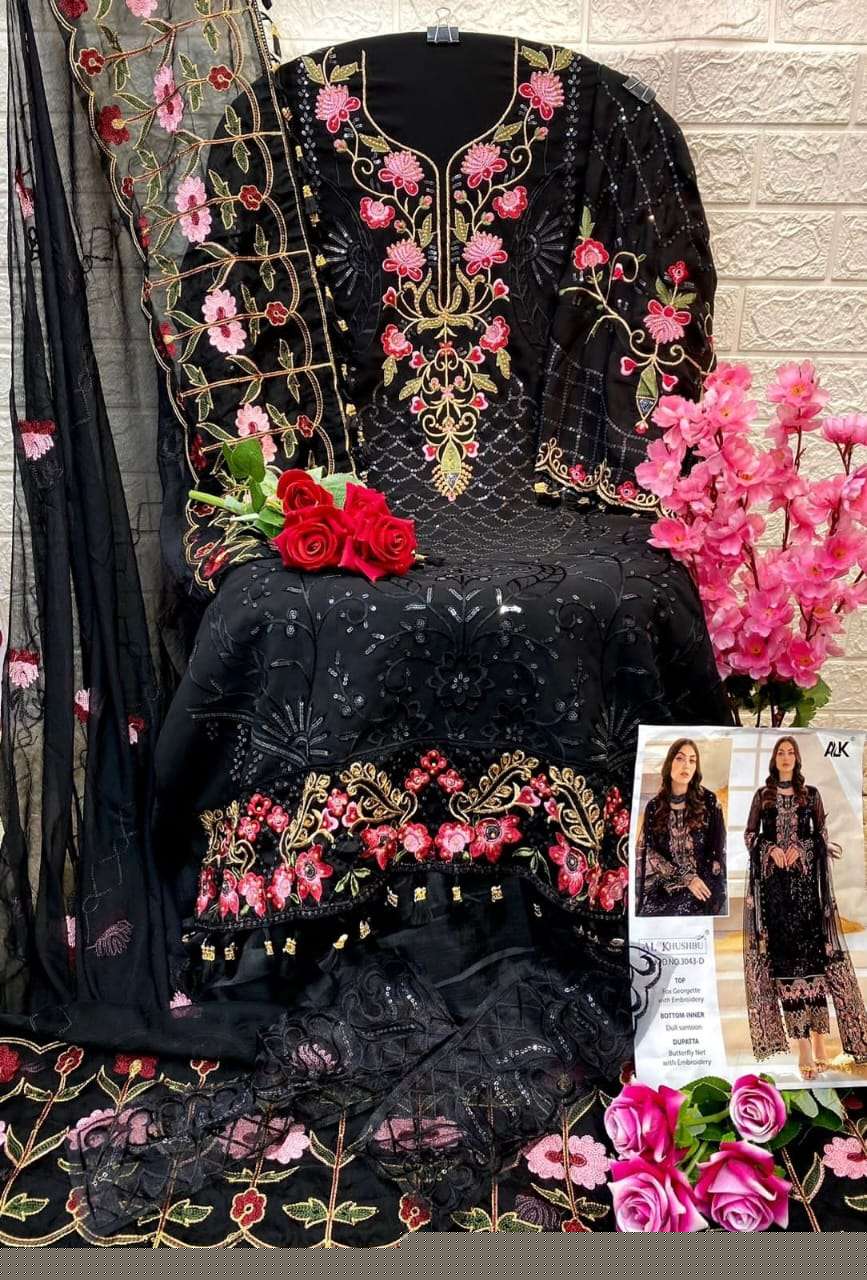 Al Khushbu Hit Design 3043-D By Al Khushbu Beautiful Pakistani Suits Colorful Stylish Fancy Casual Wear & Ethnic Wear Faux Georgette Embroidered Dresses At Wholesale Price