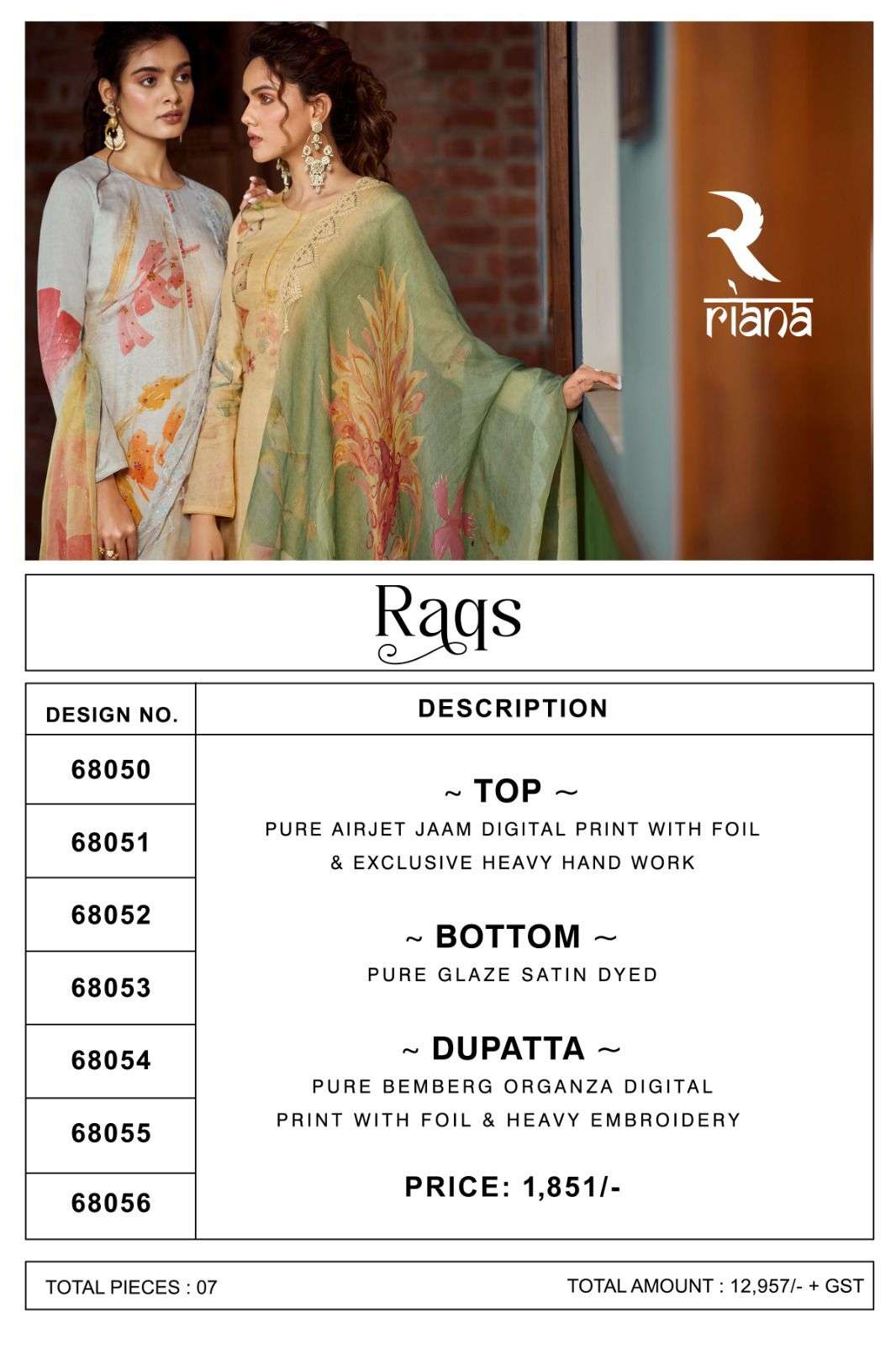 Raqs By Riana 68050 To 68056 Series Beautiful Festive Suits Colorful Stylish Fancy Casual Wear & Ethnic Wear Pure Jam Digital Print Dresses At Wholesale Price