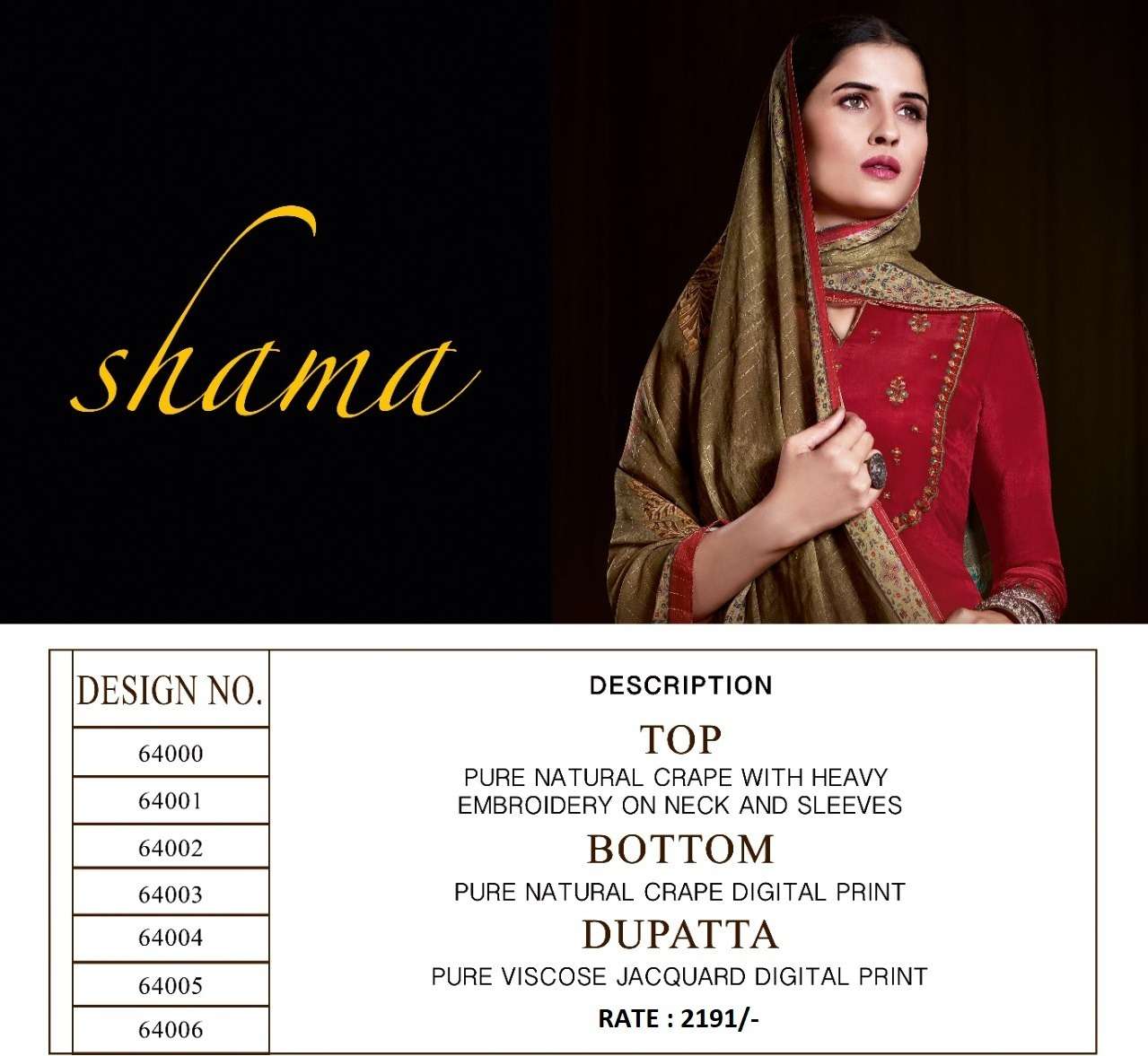 Shama By Riana 64000 To 64006 Series Beautiful Stylish Suits Fancy Colorful Casual Wear & Ethnic Wear & Ready To Wear Pure Crepe Dresses At Wholesale Price