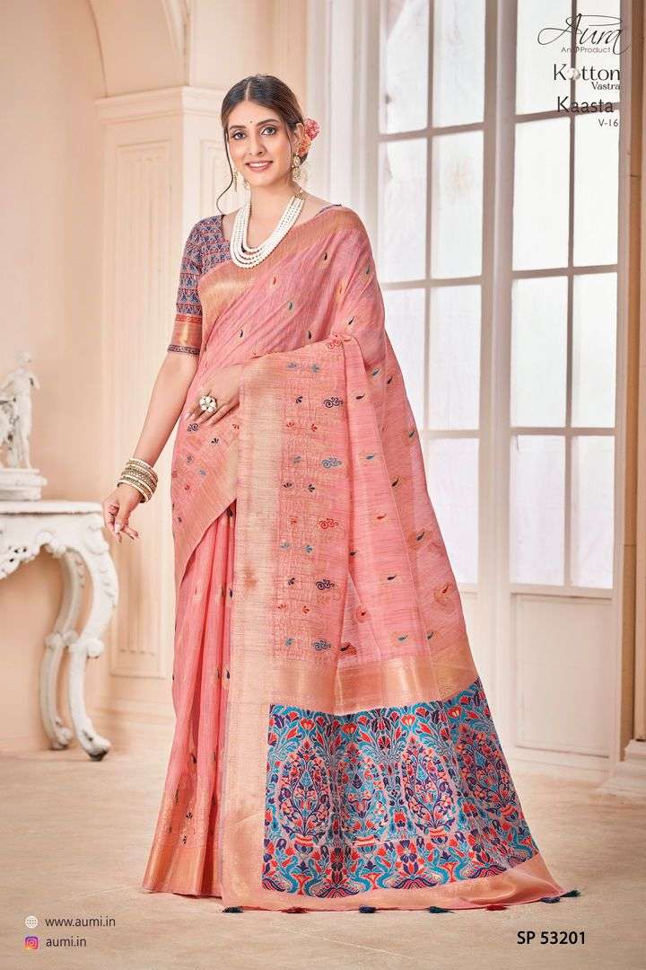 Kaasta Vol-16 By Aura 53201 To 53206 Series Indian Traditional Wear Collection Beautiful Stylish Fancy Colorful Party Wear & Occasional Wear Cotton Sarees At Wholesale Price