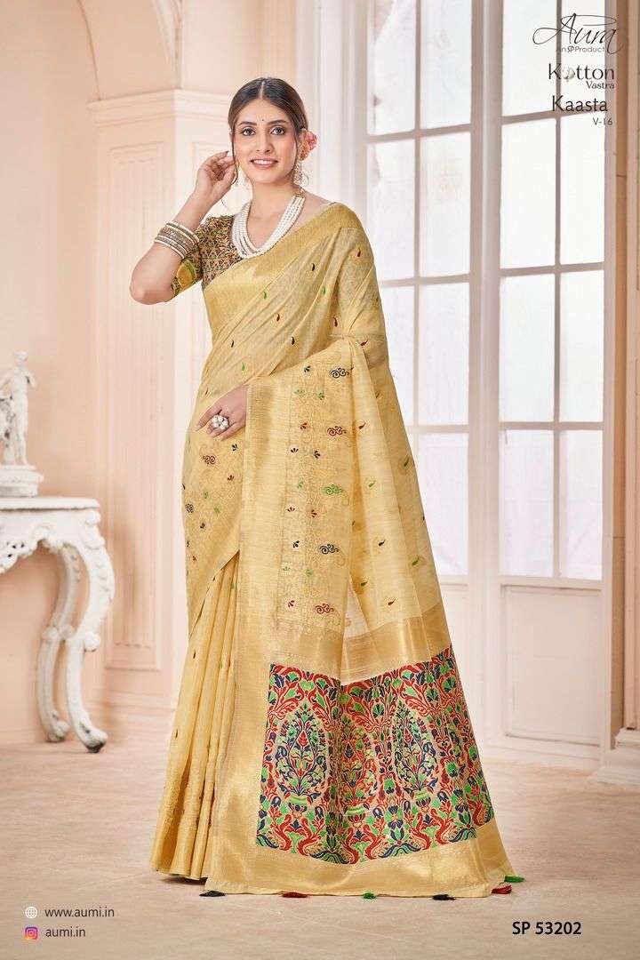 Kaasta Vol-16 By Aura 53201 To 53206 Series Indian Traditional Wear Collection Beautiful Stylish Fancy Colorful Party Wear & Occasional Wear Cotton Sarees At Wholesale Price