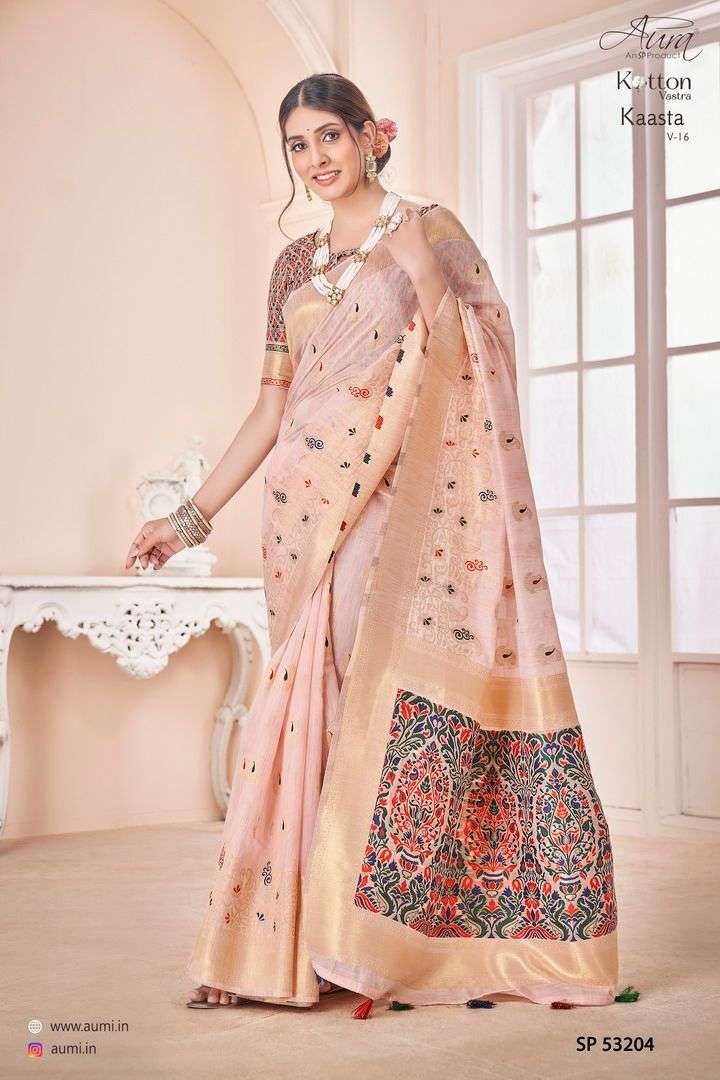 Kaasta Vol-16 By Aura 53201 To 53206 Series Indian Traditional Wear Collection Beautiful Stylish Fancy Colorful Party Wear & Occasional Wear Cotton Sarees At Wholesale Price